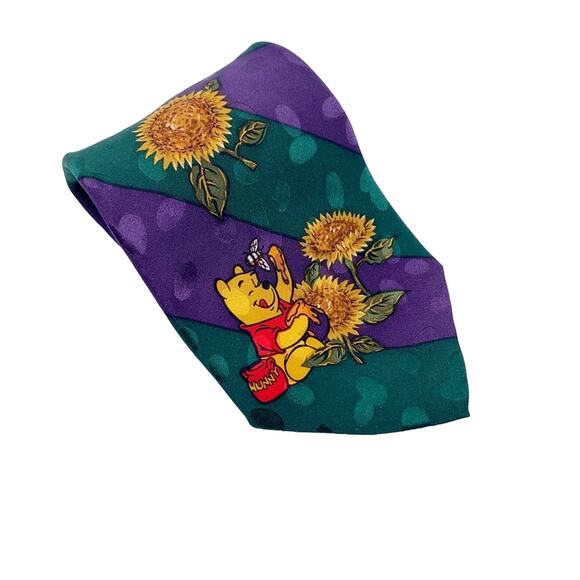 NWT Vintage Disney Winnie the Pooh Flower Print Silk Tie - Picture 6 of 7